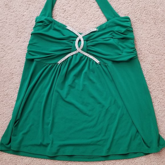 Green Rhinestone Halter By Venezia Size 14/16 - Picture 16 of 16